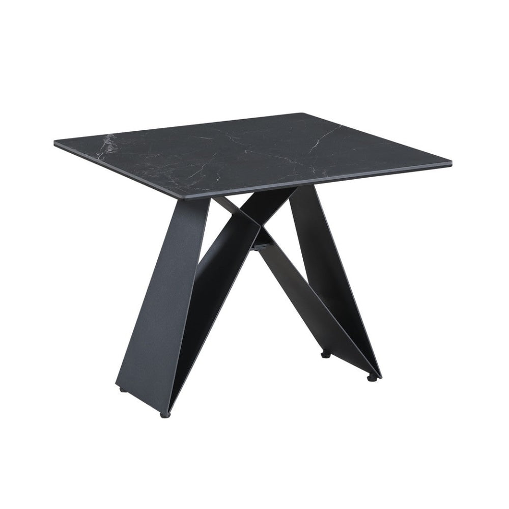 Moon Square Side Table Ceramic Tempered Glass - Sable Black Fast shipping On sale