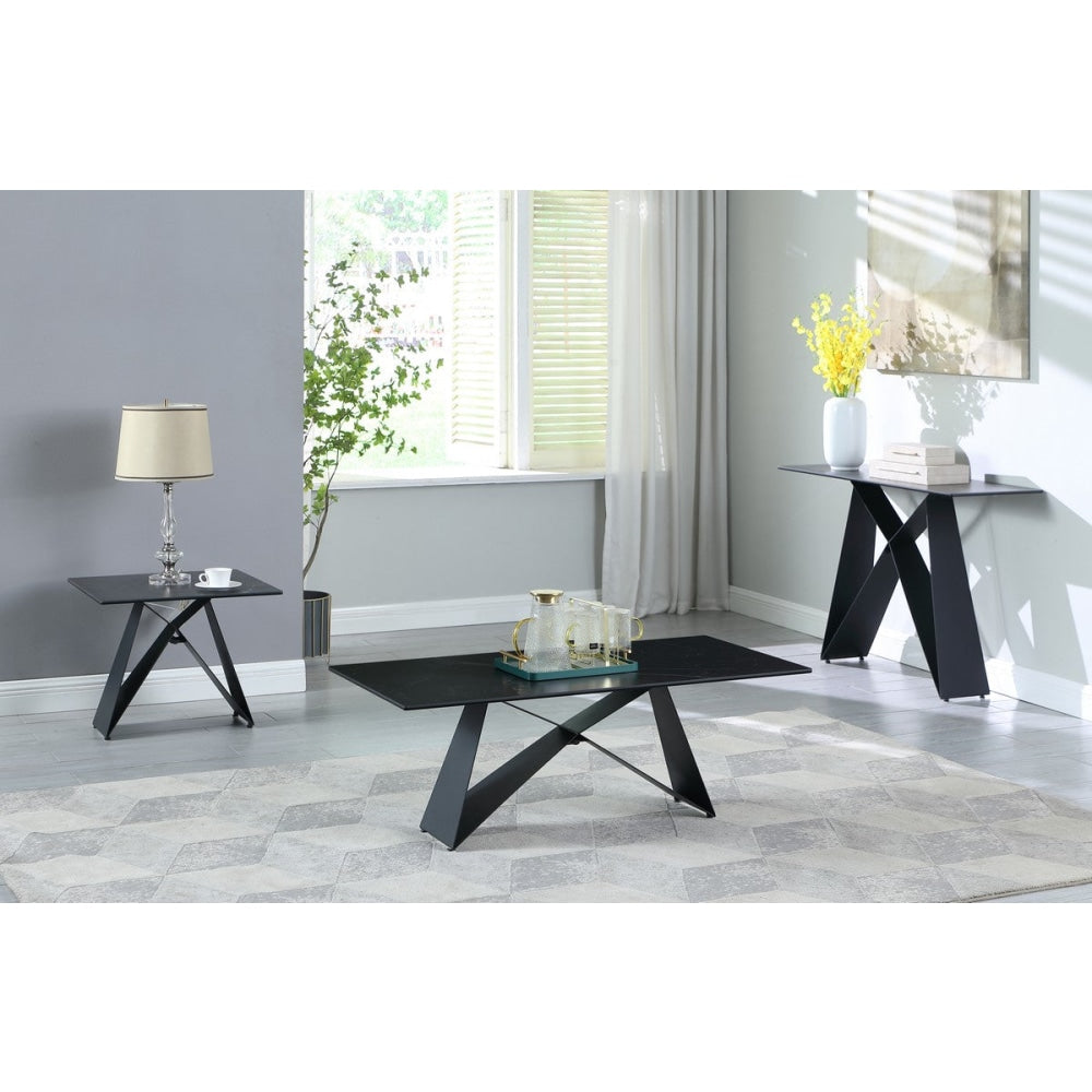 Moon Square Side Table Ceramic Tempered Glass - Sable Black Fast shipping On sale