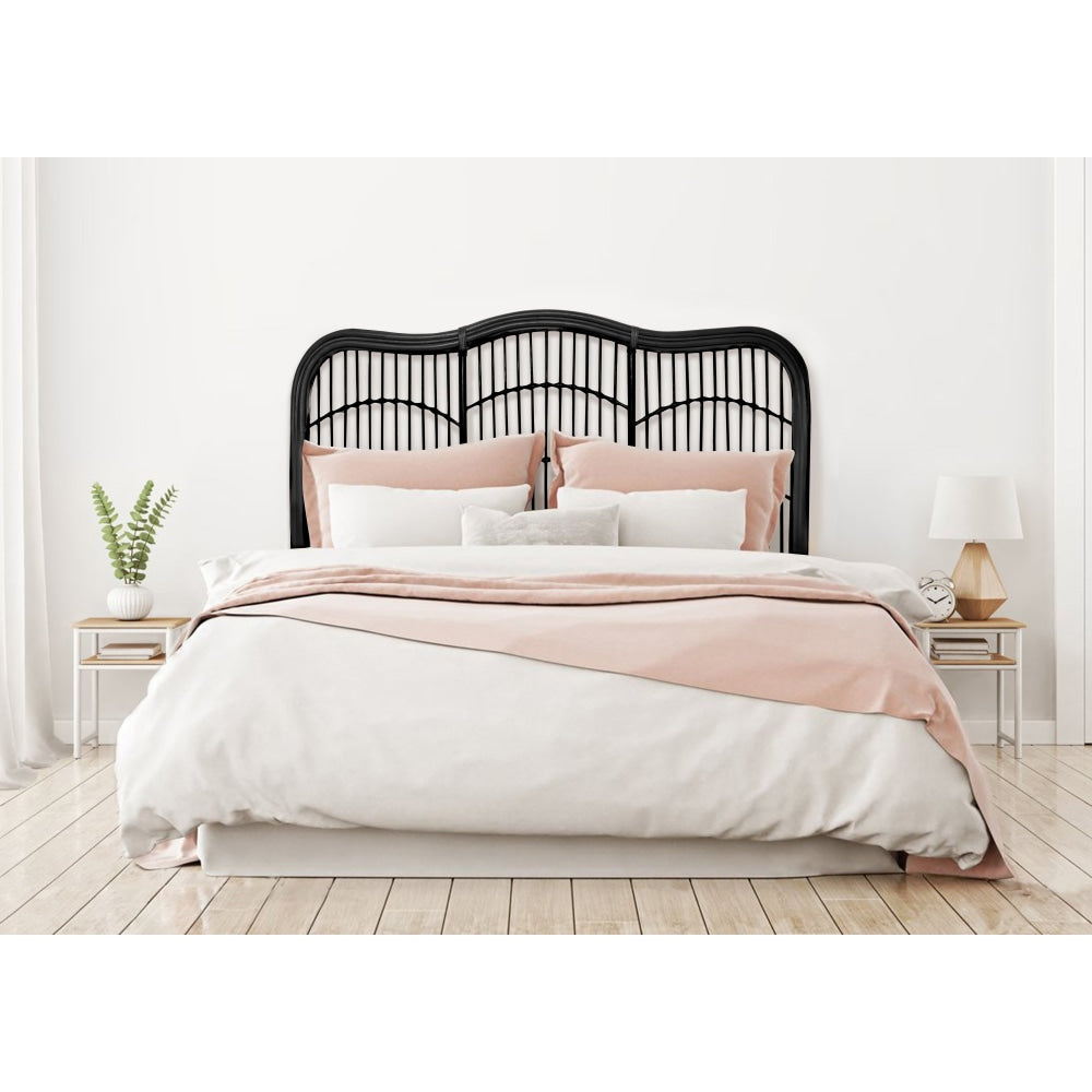 Moria Rattan Eco Friendly Bed Head Headboard Double Size - Black Fast shipping On sale
