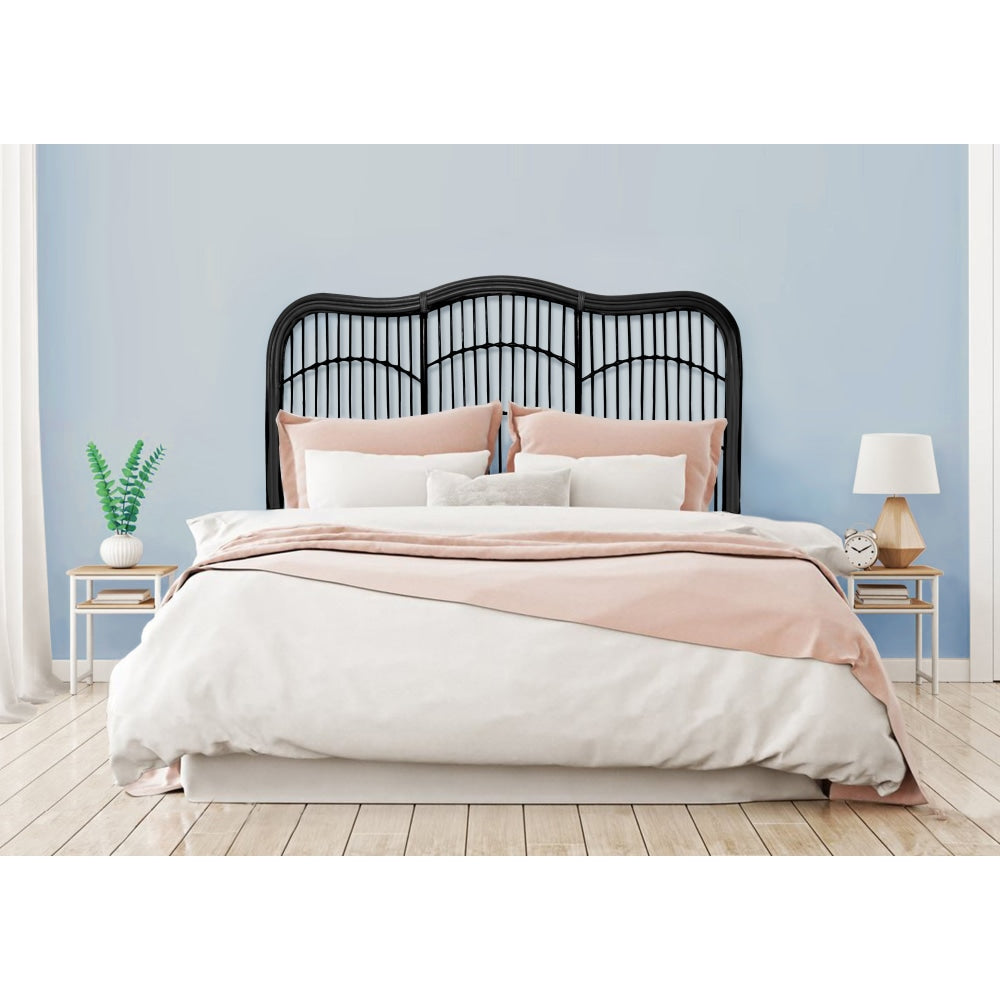 Moria Rattan Eco Friendly Bed Head Headboard Queen Size - Black Fast shipping On sale
