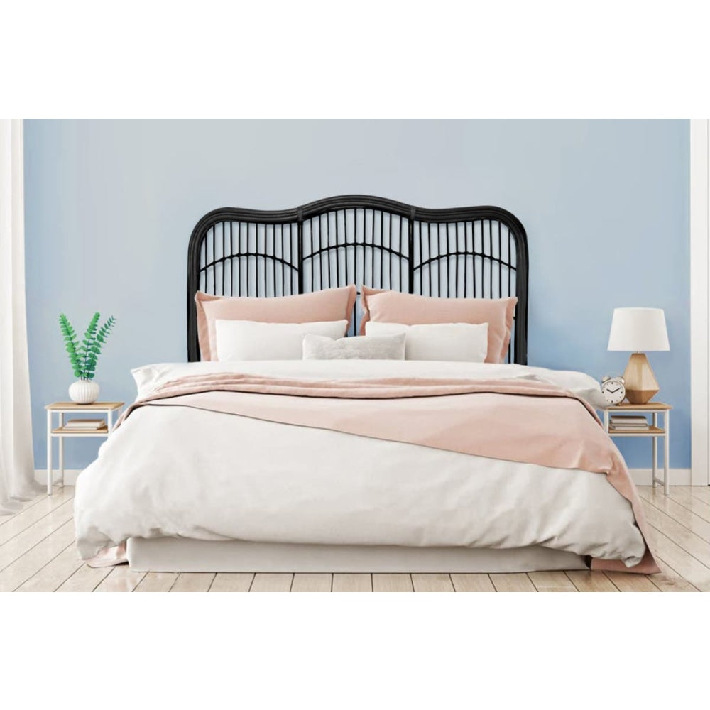 Moria Rattan Eco Friendly Bed Head Headboard Queen Size - Black Fast shipping On sale