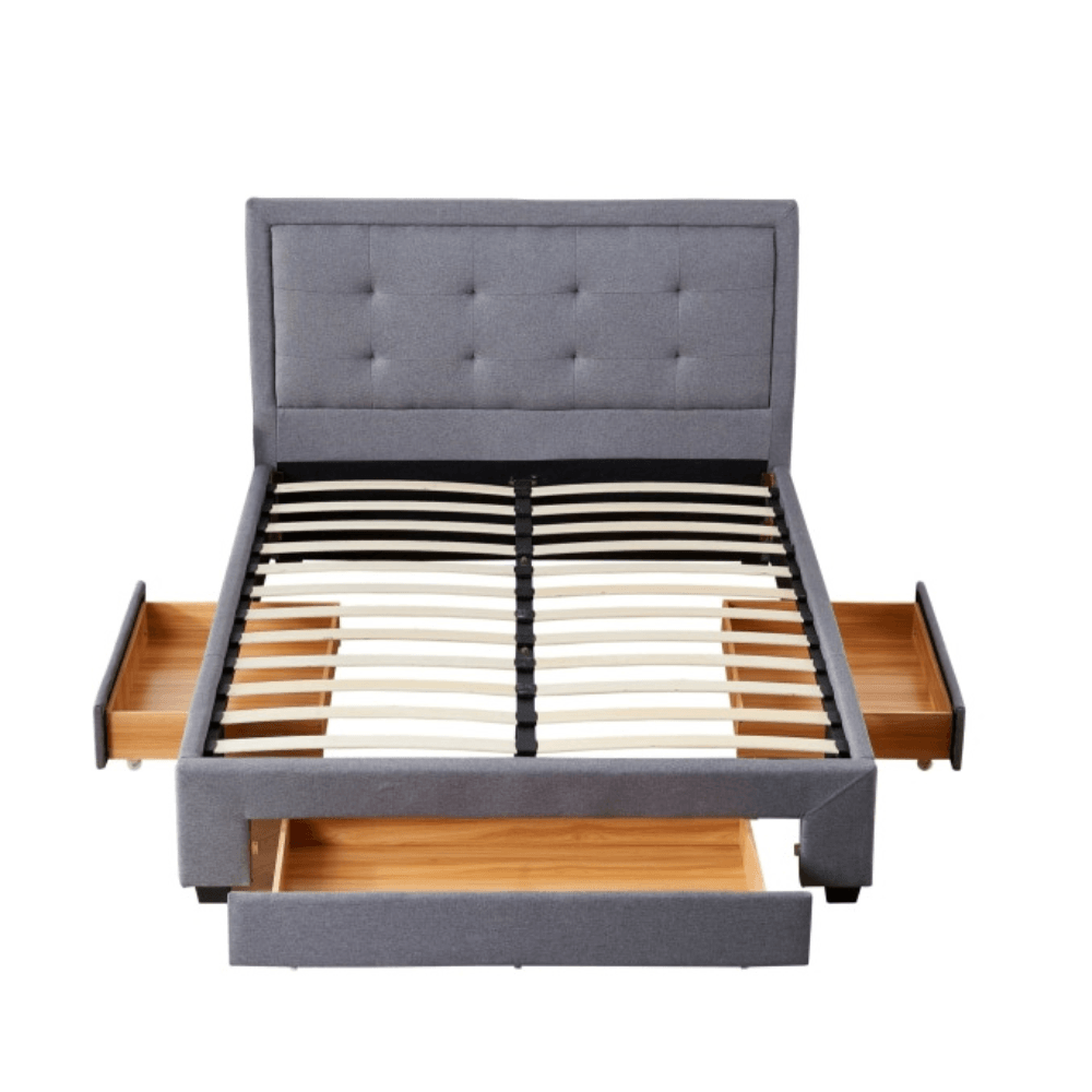 Designer Fabric Modern Bed Frame W/ Headboard & 3-Drawers Double Size - Dark Grey Fast shipping On sale