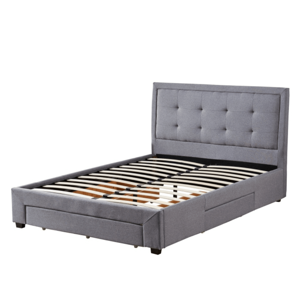 Designer Fabric Modern Bed Frame W/ Headboard & 3-Drawers Double Size - Dark Grey Fast shipping On sale