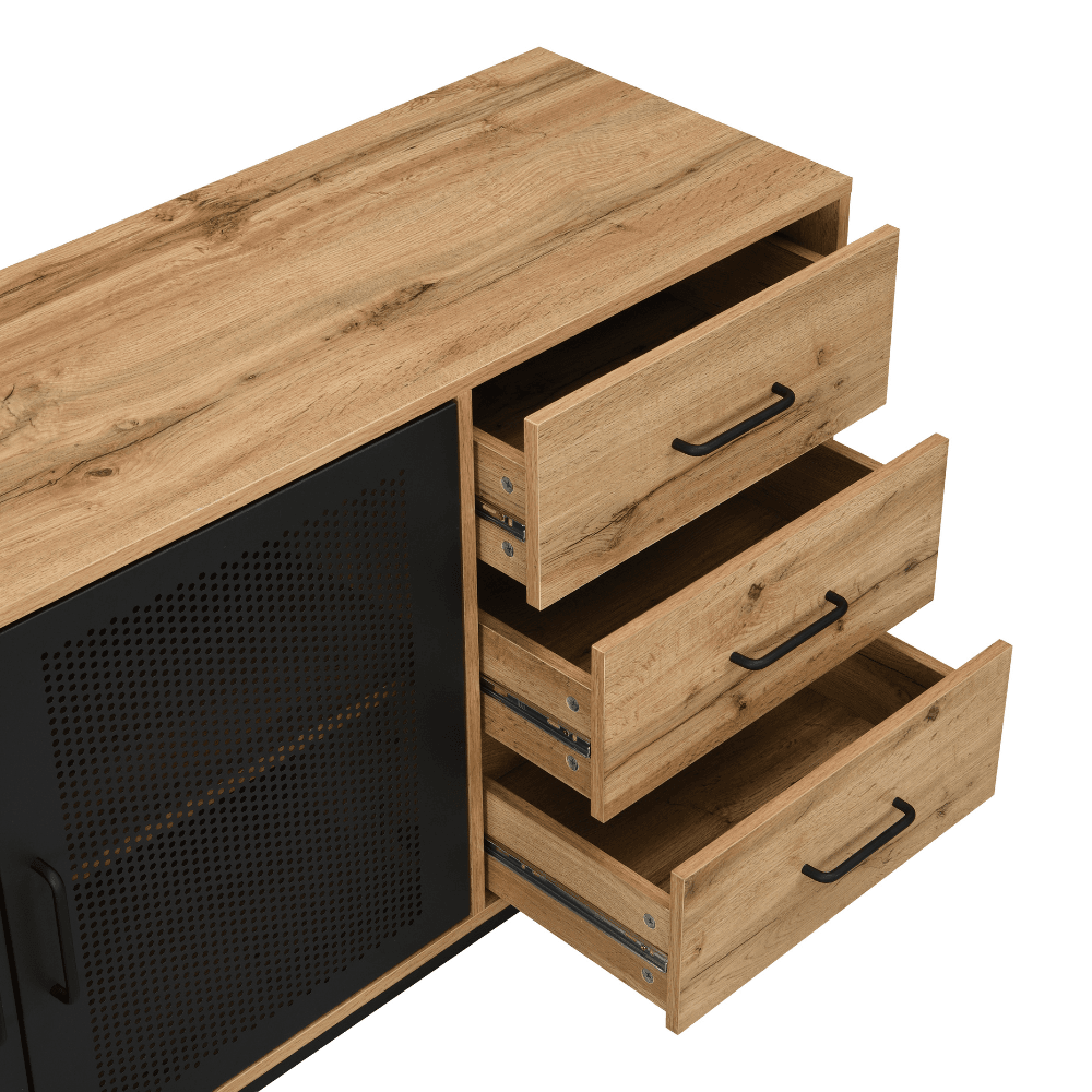 Nia Buffet Unit Sideboard Storage Cabinet W/ 2-Doors 3-Drawers - Oak/Black & Fast shipping On sale