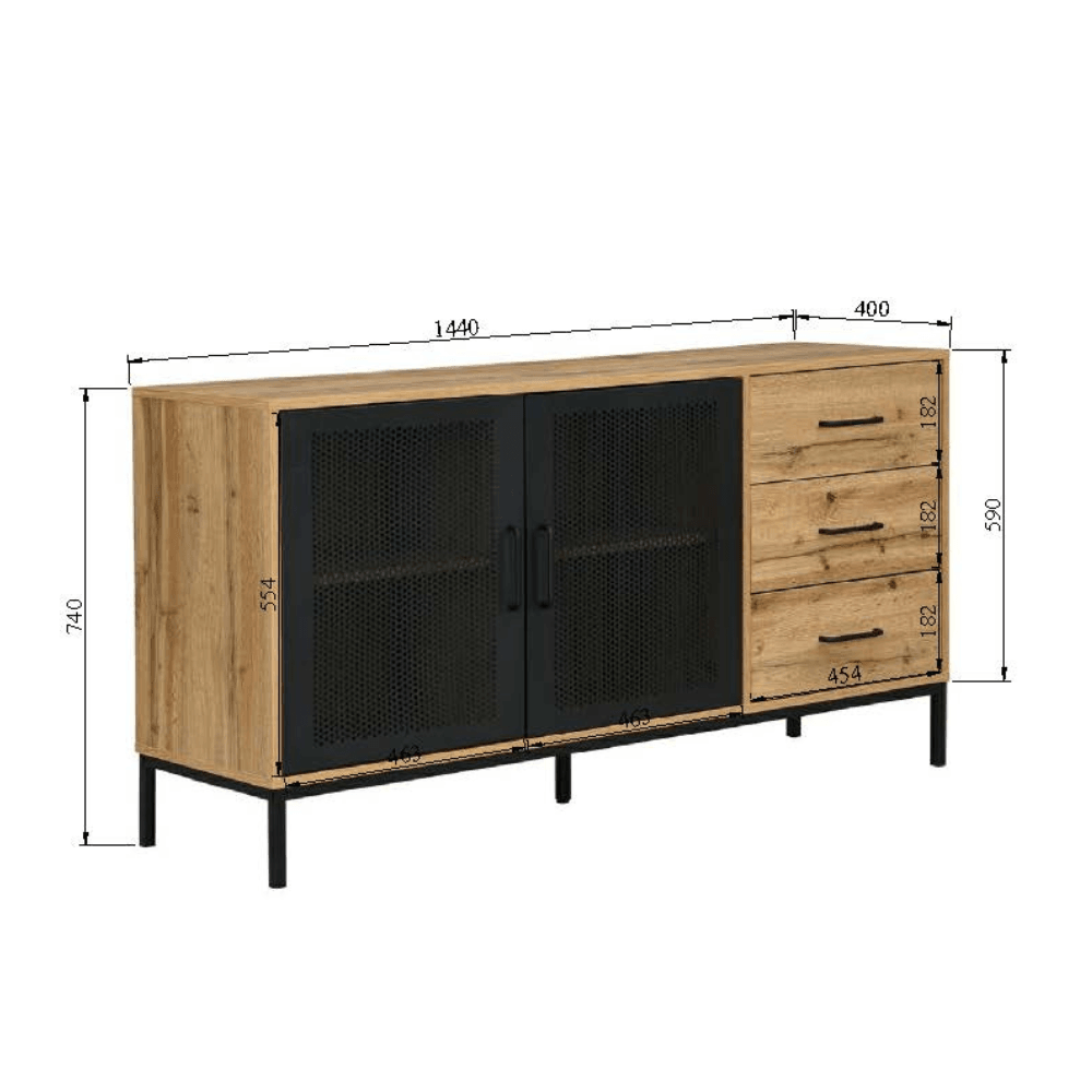 Nia Buffet Unit Sideboard Storage Cabinet W/ 2-Doors 3-Drawers - Oak/Black & Fast shipping On sale