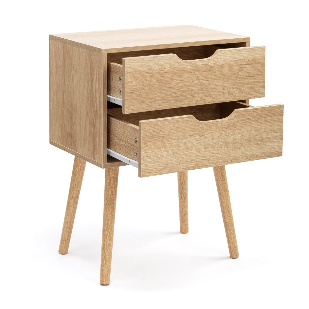 Nic Wooden Bedside Nightstand Side Table W/ 2-Drawers - Oak Fast shipping On sale