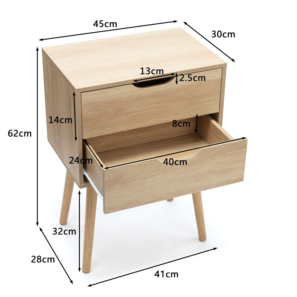 Nic Wooden Bedside Nightstand Side Table W/ 2-Drawers - Oak Fast shipping On sale