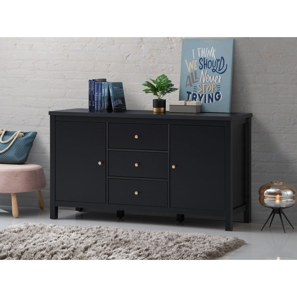 Nick Sideboard Buffet Unit W/ 2 - Doors 3 - Drawers Storage Cabinet - Black & Fast shipping On sale
