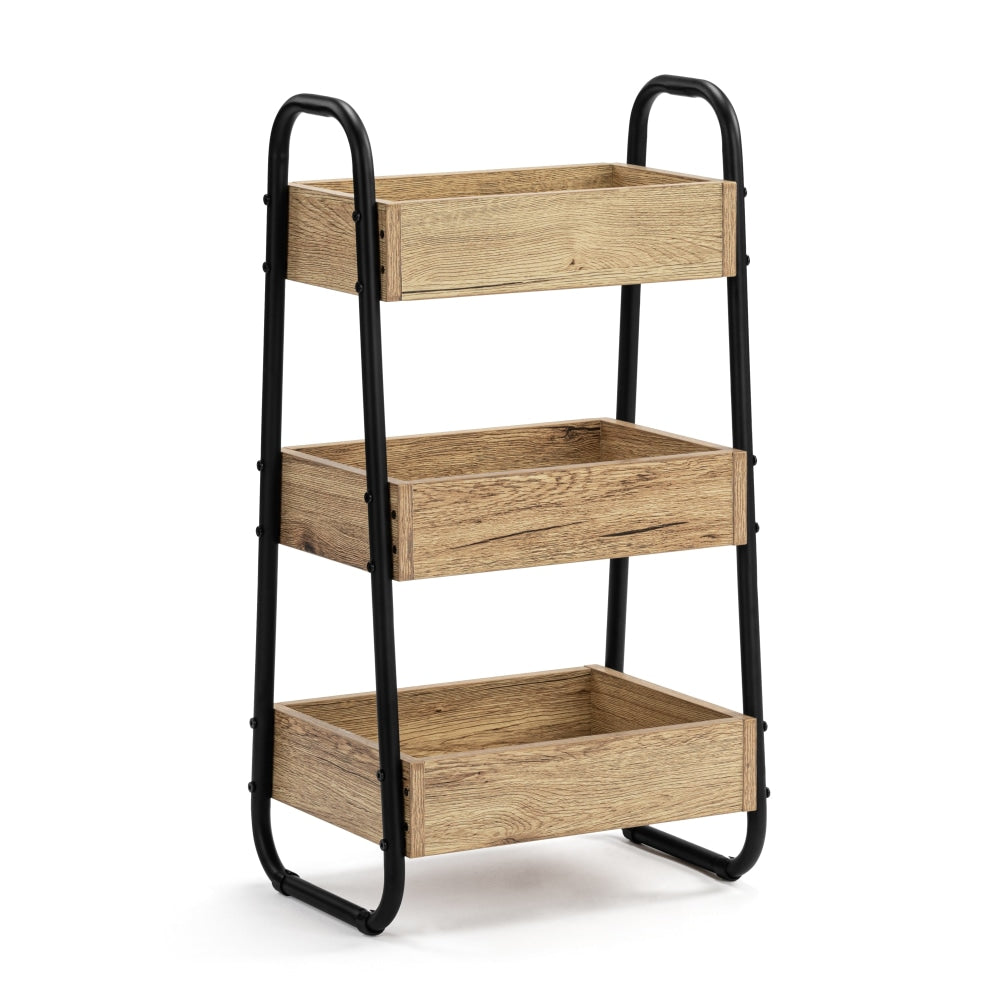 Nico 3-Tier Bathroom Caddy Organiser Storage Rack - Oak/Black Furniture Fast shipping On sale