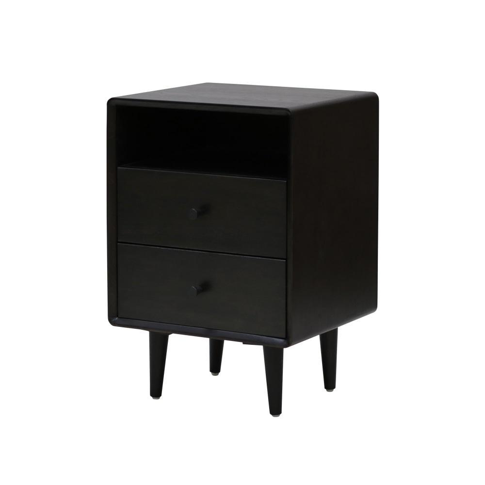 Noche 2-Drawer Wooden Bedside Table Nightstand - Black Fast shipping On sale