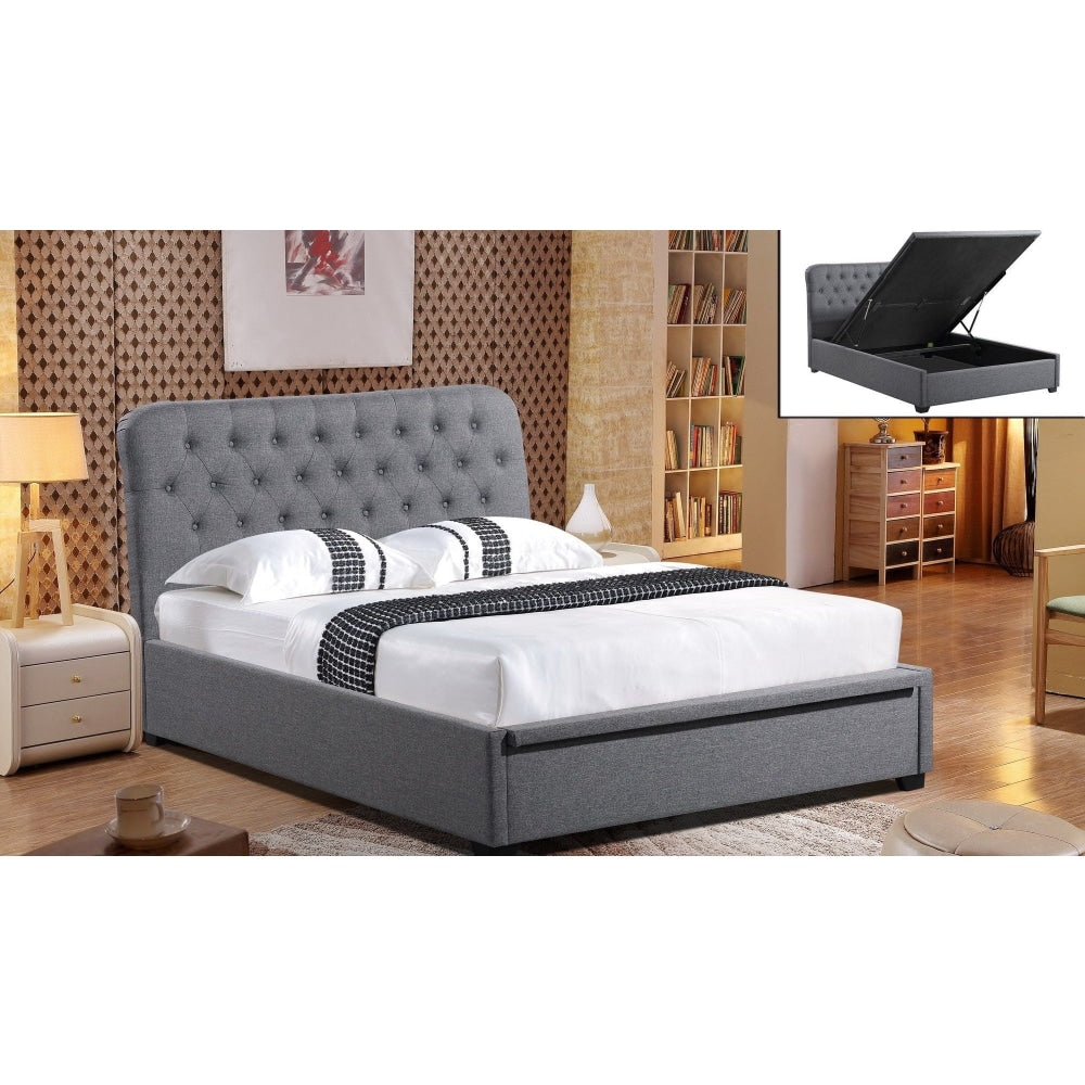 Norah Modern Fabric Gas Lift Tufted Bed Frame Double Size - Dark Grey Fast shipping On sale