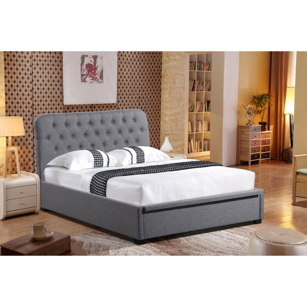 Norah Modern Fabric Gas Lift Tufted Bed Frame Double Size - Dark Grey Fast shipping On sale