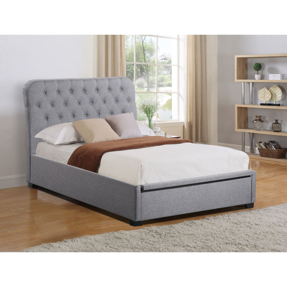 Norah Modern Fabric Gas Lift Tufted Bed Frame Double Size - Light Grey Fast shipping On sale