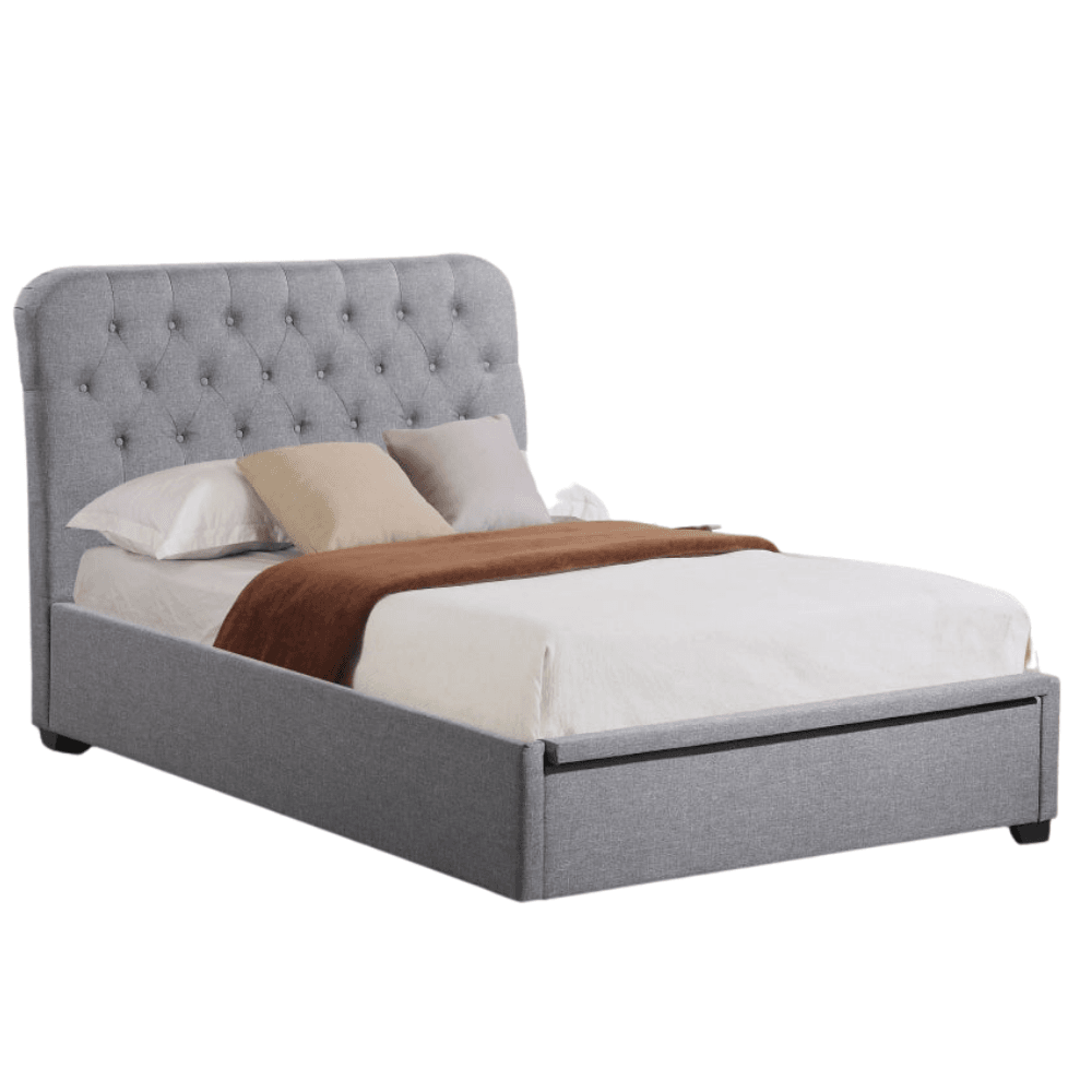 Norah Modern Fabric Gas Lift Tufted Bed Frame Double Size - Light Grey Fast shipping On sale