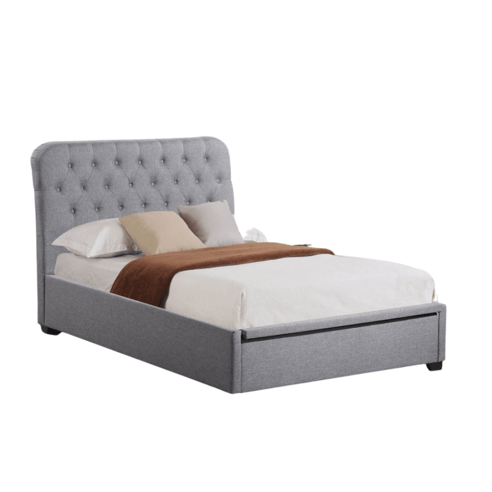 Norah Modern Fabric Gas Lift Tufted Bed Frame Queen Size - Light Grey Fast shipping On sale