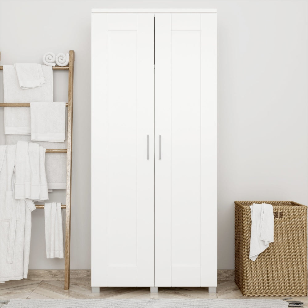 Nova Multi-Purpose 2-Door Broom Cupboard Storage Cabinet - White Fast shipping On sale