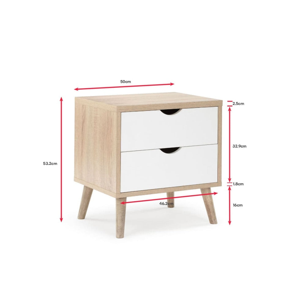 Nyhavn Collection Chest of 2 Drawer Bedside Nightstand Side Table - White/Oak White Fast shipping On sale