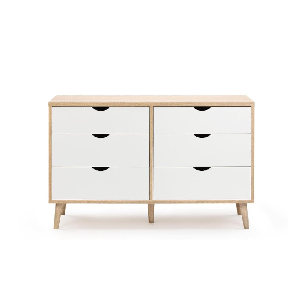 Nyhavn Modern Wooden Chest of 6-Drawers Dresser Storage Cabinet - White/Oak White Of Drawers Fast shipping On sale