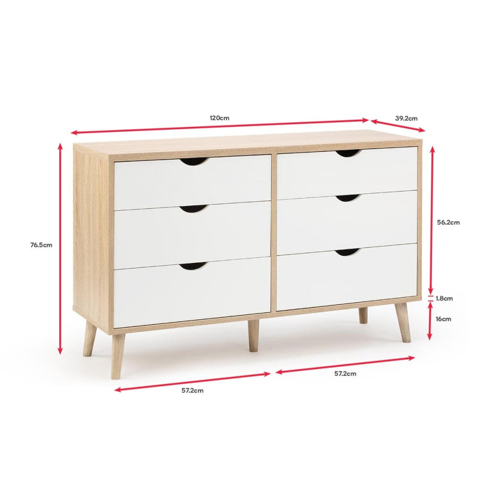 Nyhavn Modern Wooden Chest of 6-Drawers Dresser Storage Cabinet - White/Oak White Of Drawers Fast shipping On sale