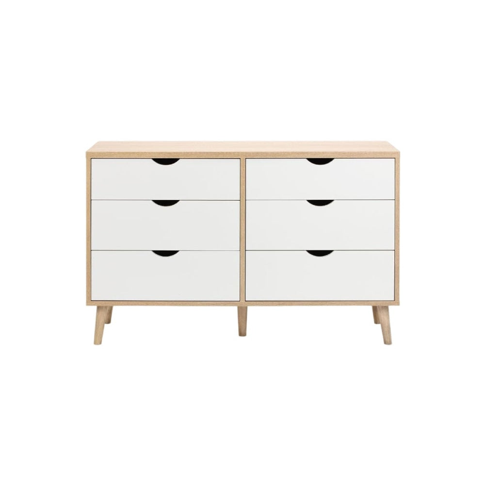 Nyhavn Modern Wooden Chest of 6-Drawers Dresser Storage Cabinet - White/Oak White Of Drawers Fast shipping On sale