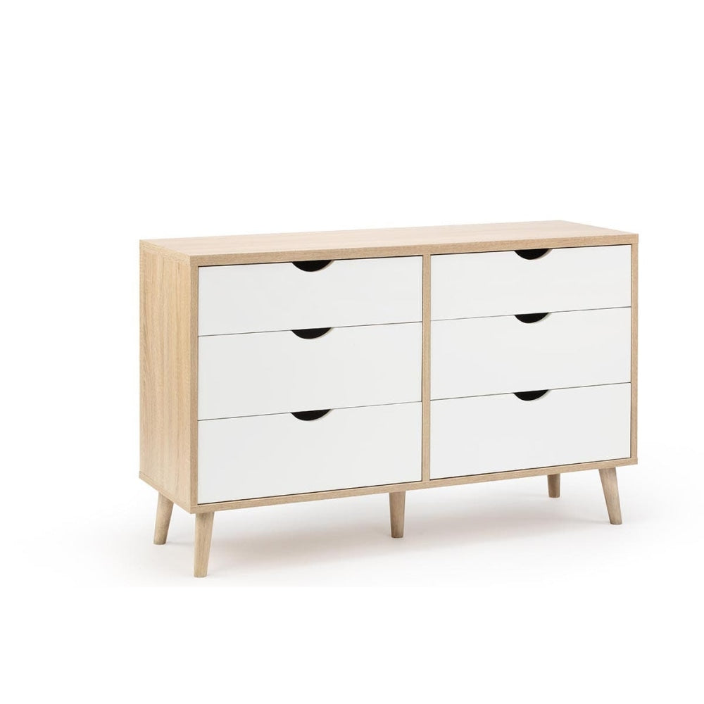 Nyhavn Modern Wooden Chest of 6-Drawers Dresser Storage Cabinet - White/Oak White Of Drawers Fast shipping On sale