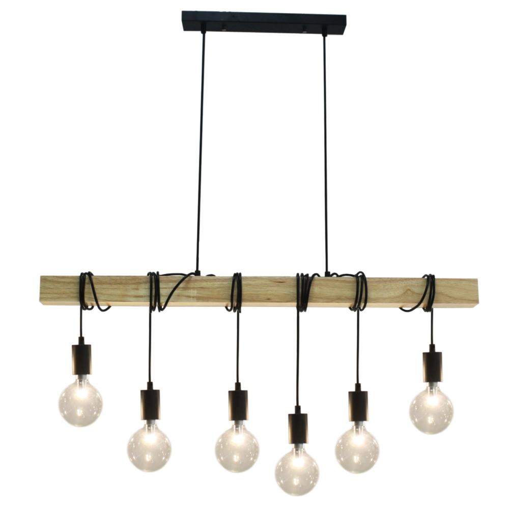 Oakley 6 Lights Industrial Wooden Hanging Pendant Lamp - Natural Timber Fast shipping On sale