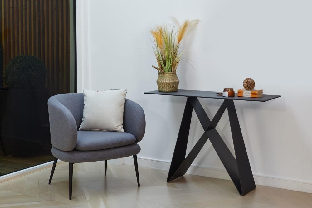 Odette Rectangular Console Hall Table - Black Metal Frame - Shadow Grey Ceramic Fast shipping On sale