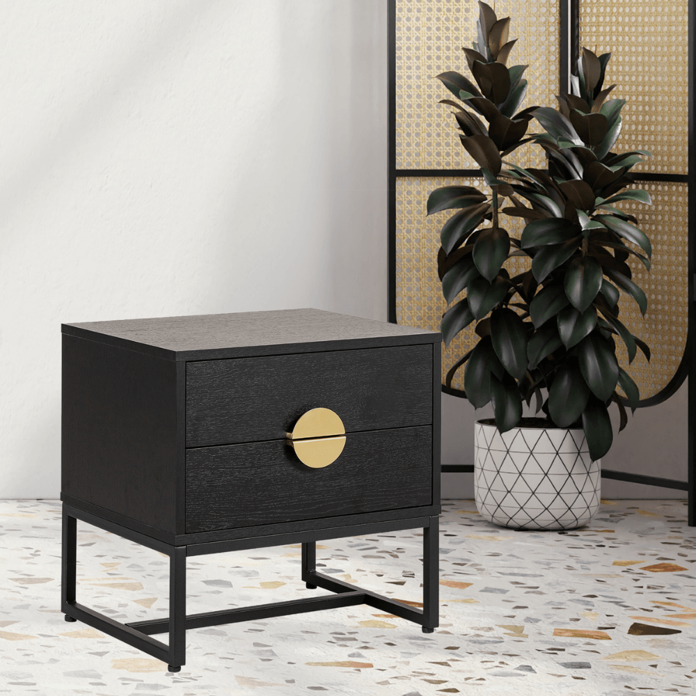 Odin Bedside Nightstand Side Table W/ 2-Drawers BlackHandle Fast shipping On sale