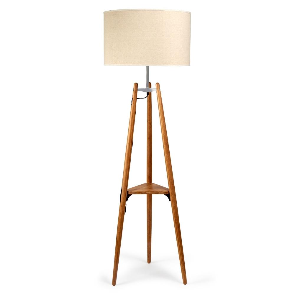 Olly Classic Wooden Tripod Floor Lamp Fabric Shade - Natural Fast shipping On sale