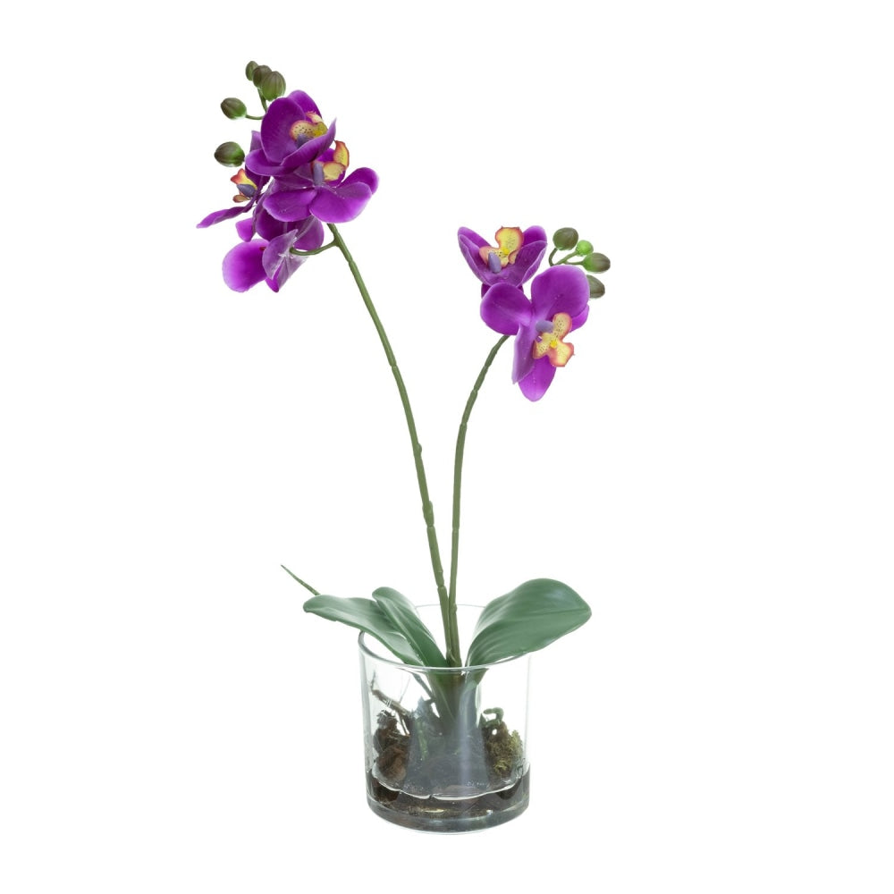 Orchid Spray Artificial Fake Plant Decorative Arrangement 40cm In Glass - Purple Fast shipping On sale
