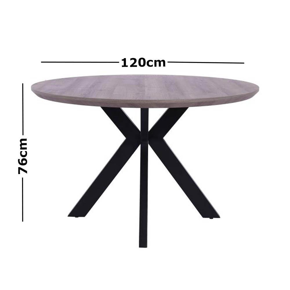 Oriel Round Dining Table 120cm - Black Metal Frame - Grey Oak Fast shipping On sale