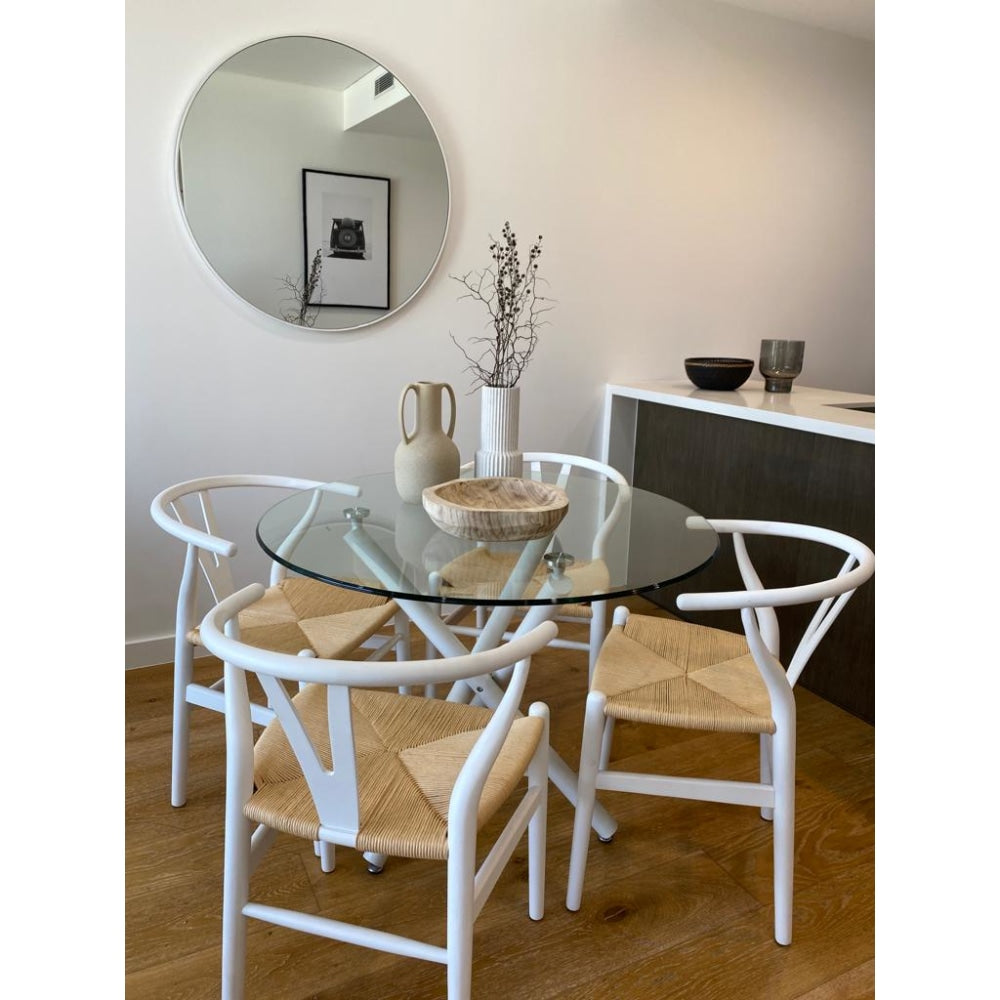 Orion Modern Round Dining Table 100cm Glass Top Metal Base - White Fast shipping On sale