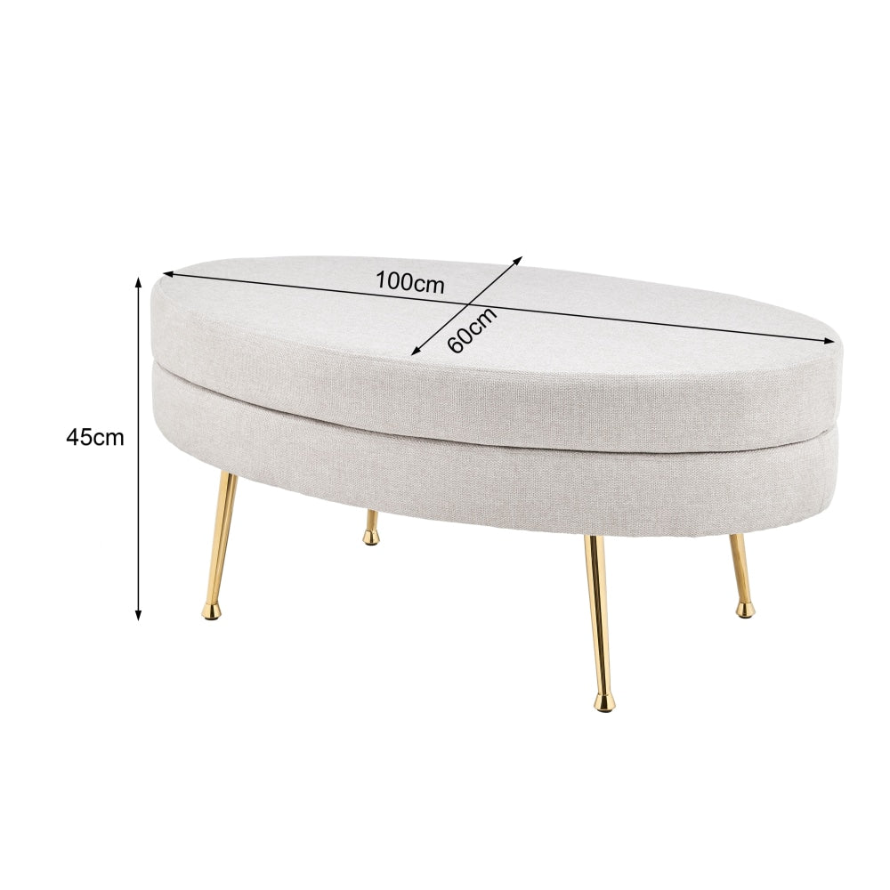 Oscar Luxurious Plush Linen Fabric Ottoman Bench Foot Stool Large - Beige / Natural Fast shipping On sale