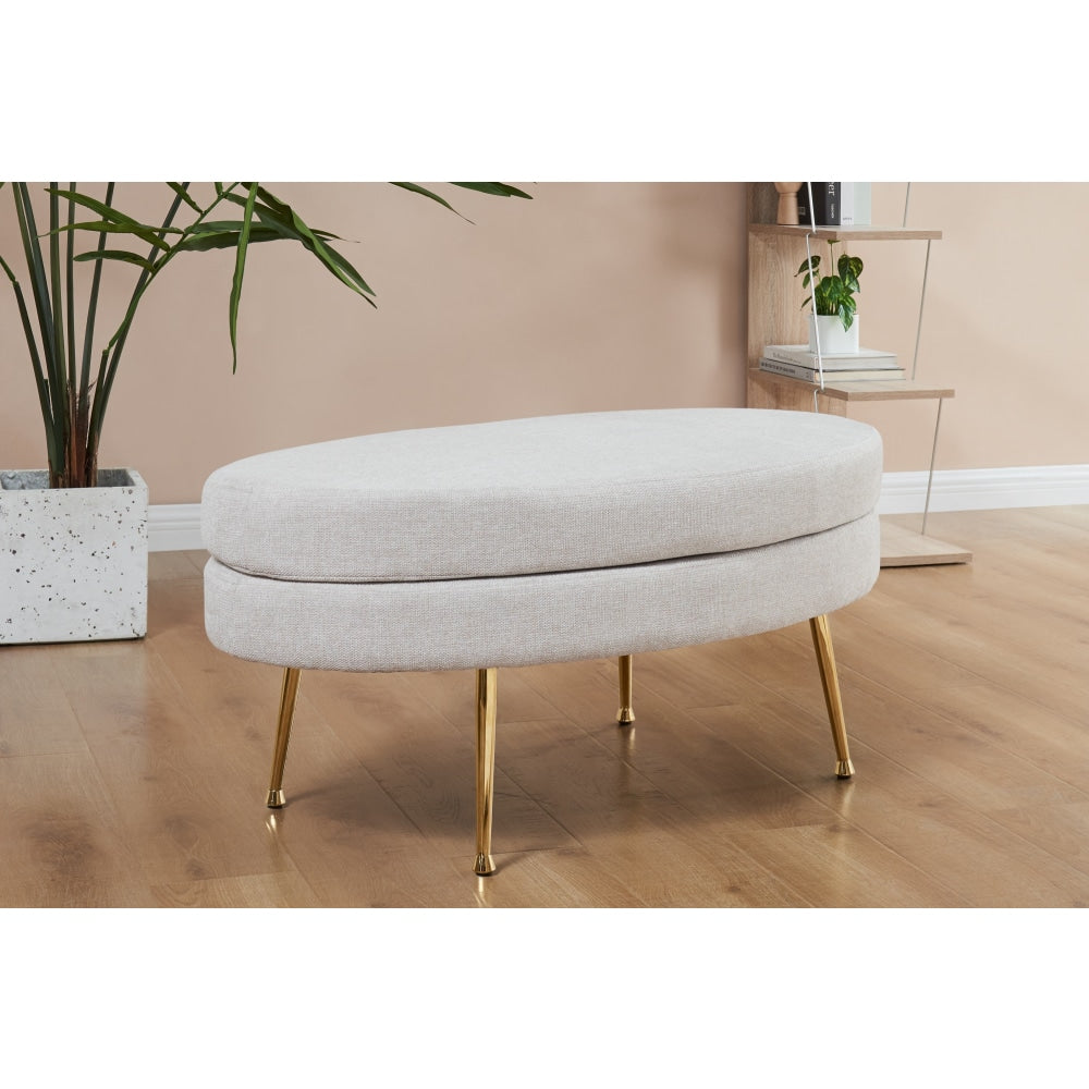 Oscar Luxurious Plush Linen Fabric Ottoman Bench Foot Stool Large - Beige / Natural Fast shipping On sale