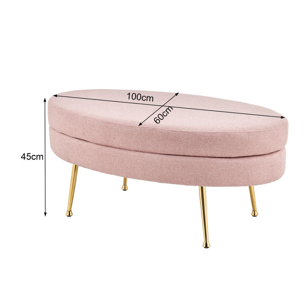 Oscar Luxurious Plush Linen Fabric Ottoman Bench Foot Stool Large - Blush / Fast shipping On sale