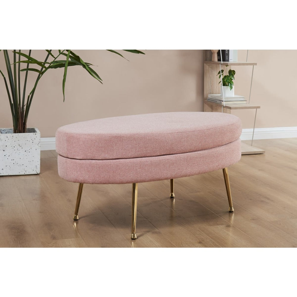 Oscar Luxurious Plush Linen Fabric Ottoman Bench Foot Stool Large - Blush / Fast shipping On sale