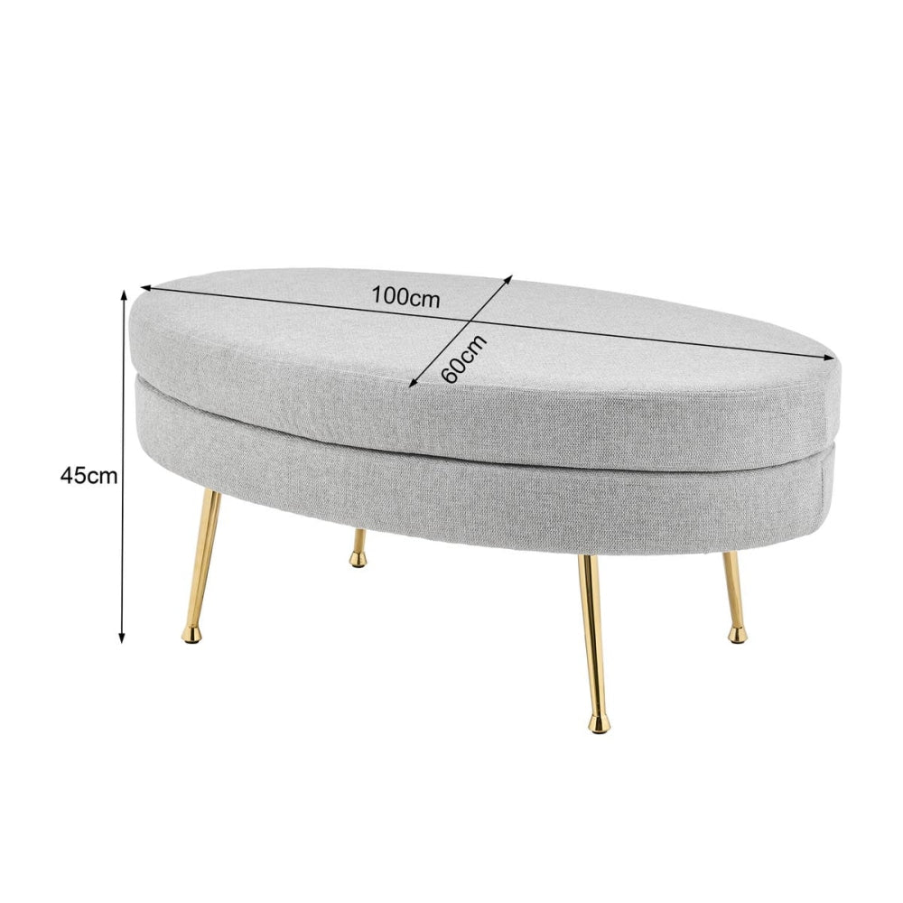 Oscar Luxurious Plush Linen Fabric Ottoman Bench Foot Stool Large - Light Grey / Fast shipping On sale