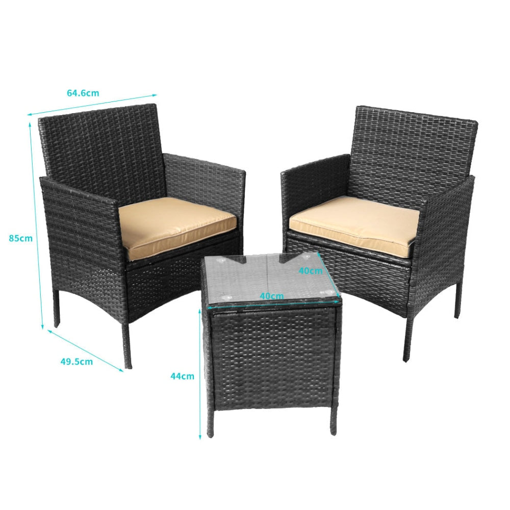 Outdoor Furniture Set Patio Garden 3 Pcs Chair Table Rattan Wicker Cushion Seat Black Sets Fast shipping On sale