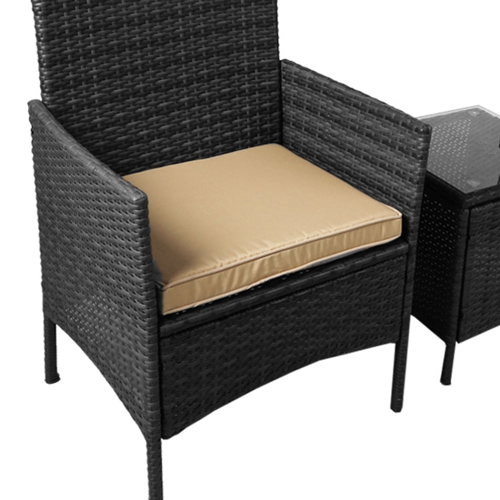 Outdoor Furniture Set Patio Garden 3 Pcs Chair Table Rattan Wicker Cushion Seat Black Sets Fast shipping On sale