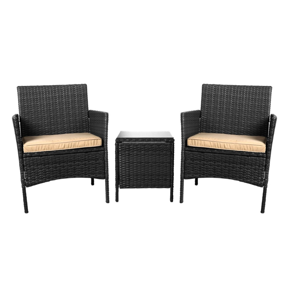 Outdoor Furniture Set Patio Garden 3 Pcs Chair Table Rattan Wicker Cushion Seat Black Sets Fast shipping On sale