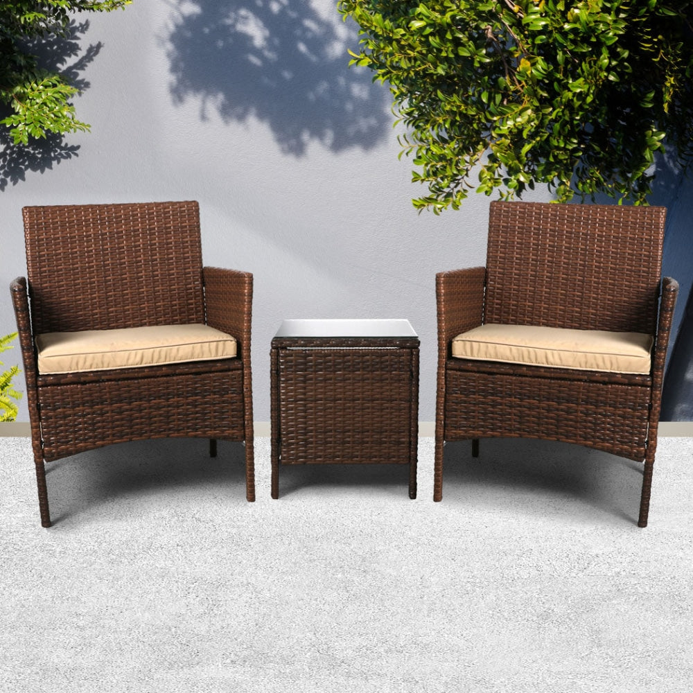 Outdoor Furniture Set Patio Garden 3 Pcs Chair Table Rattan Wicker Cushion Seat Brown Sets Fast shipping On sale