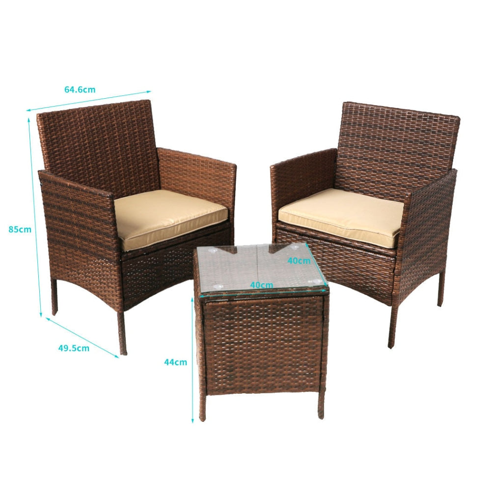 Outdoor Furniture Set Patio Garden 3 Pcs Chair Table Rattan Wicker Cushion Seat Brown Sets Fast shipping On sale