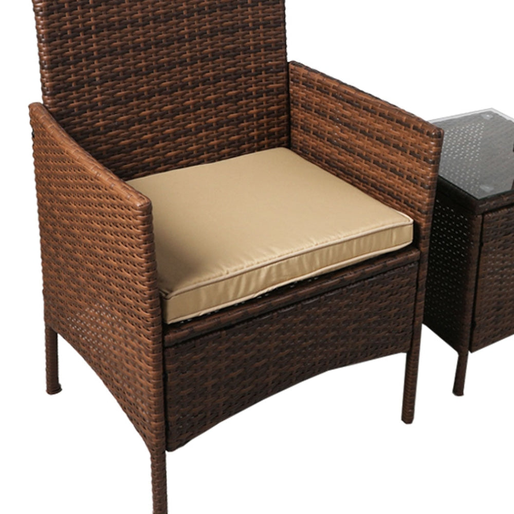 Outdoor Furniture Set Patio Garden 3 Pcs Chair Table Rattan Wicker Cushion Seat Brown Sets Fast shipping On sale