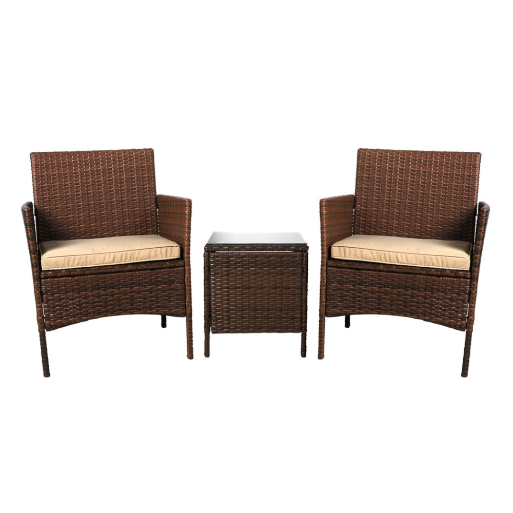 Outdoor Furniture Set Patio Garden 3 Pcs Chair Table Rattan Wicker Cushion Seat Brown Sets Fast shipping On sale