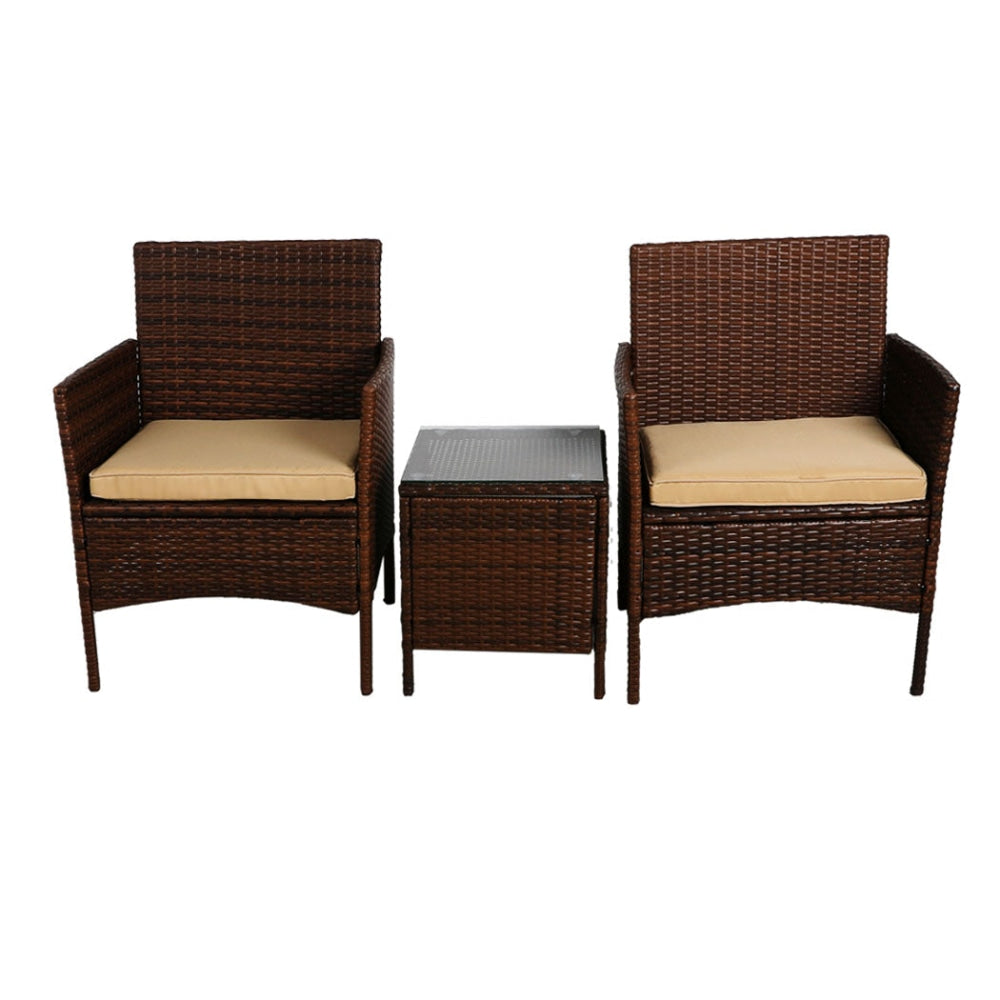 Outdoor Furniture Set Patio Garden 3 Pcs Chair Table Rattan Wicker Cushion Seat Brown Sets Fast shipping On sale