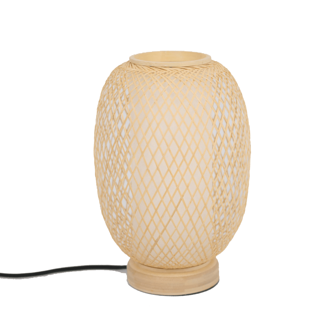 Oval Modern Oriental Wooden Hand - Woven Bamboo Table Lamp - Natural Fast shipping On sale