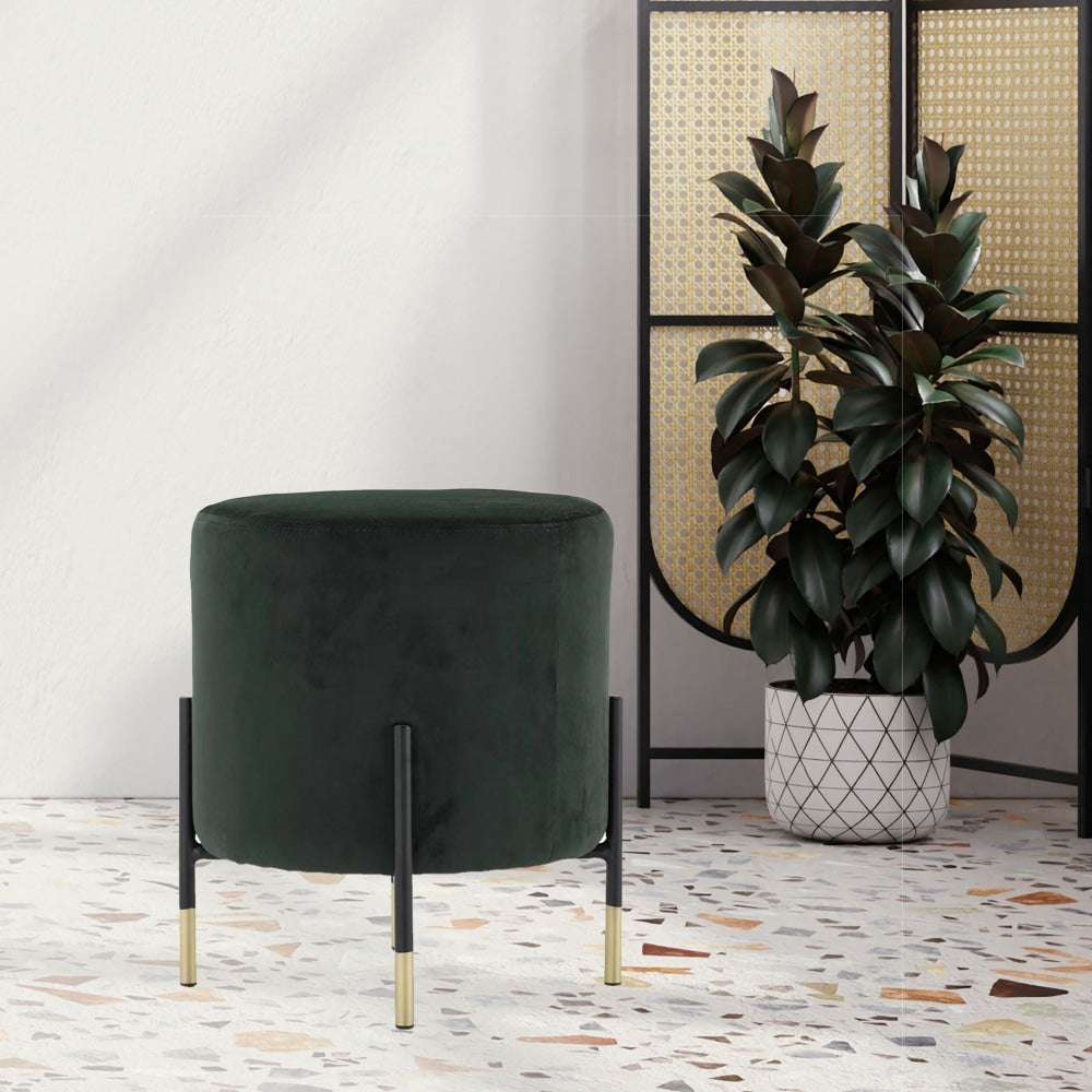 Gina Modern Velvet Fabric Ottoman Foot Stool W/ Gold Tip - Forest Green Fast shipping On sale