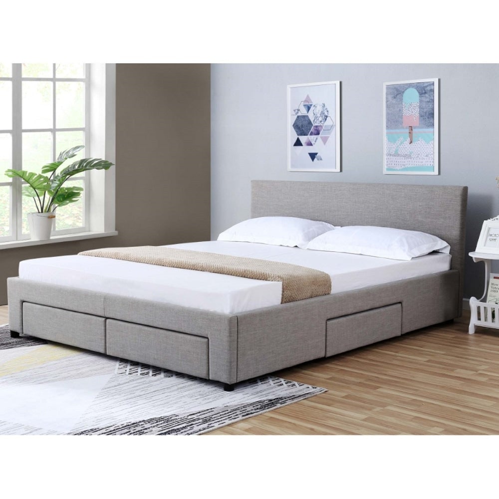 Fabric Double Bed Frame Headboard With Storage Drawers - Grey Fast shipping On sale