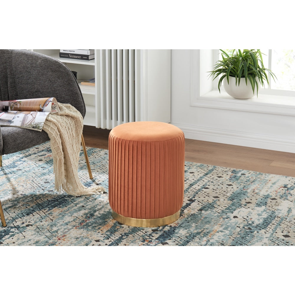 Panama Pleated Velvet Fabric Ottoman Bench Foot Stool - Copper Fast shipping On sale