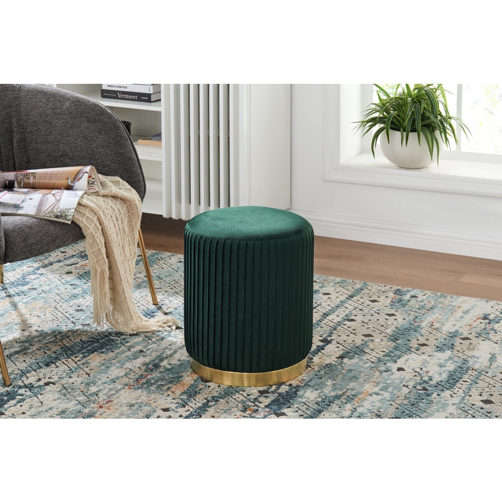 Panama Pleated Velvet Fabric Ottoman Bench Foot Stool - Forest Green Fast shipping On sale